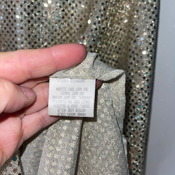 Three Flaggs Vintage Womens Shirt Size Medium Gold Metallic Glitter Long Sleeve - Picture 10 of 10